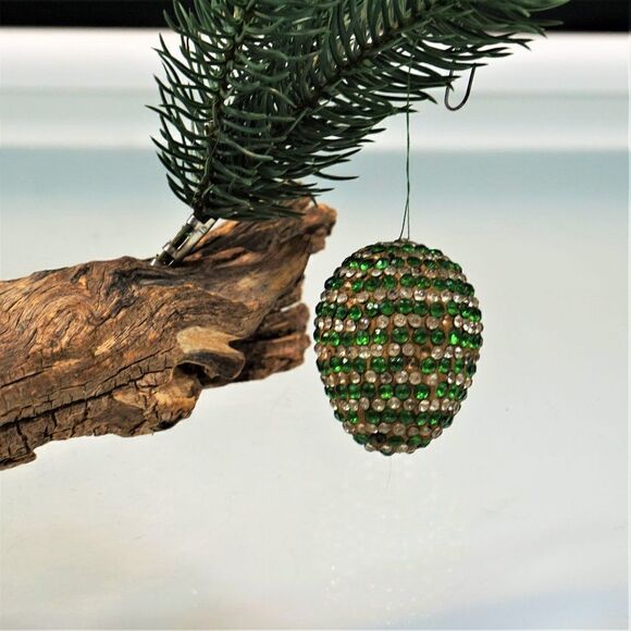 Christmas Ornament Sequined Jeweled Egg Vintage Tree Decoration - Picture 1 of 7